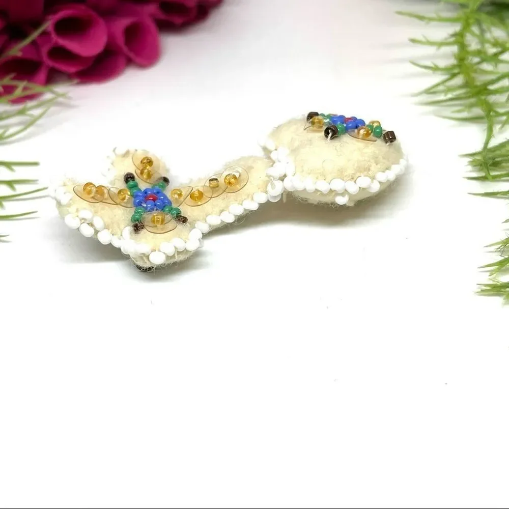 VINTAGE⚜️HANDMADE Beaded Felt Cross & Heart Pin